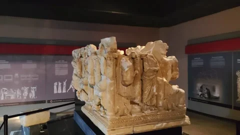 The Museum contains statues, tombs, columns and stone carvings from the Hellenis Stock Footage 290790245