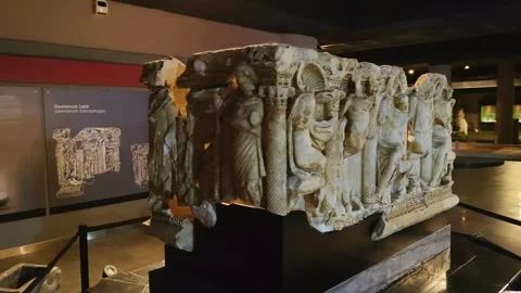 The Museum contains statues, tombs, columns and stone carvings from the Hellenis Stock Footage 290790257