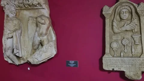 The Museum contains statues, tombs, columns and stone carvings from the Hellenis Stock Footage 290790261