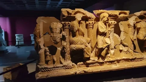 The Museum contains statues, tombs, columns and stone carvings from the Hellenis Stock Footage 290790333