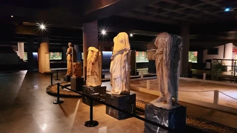 The Museum contains statues, tombs, columns and stone carvings from the Hellenis Stock Footage 290790481