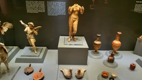 The Museum contains statues, tombs, columns and stone carvings from the Hellenis Stock Footage 290790583