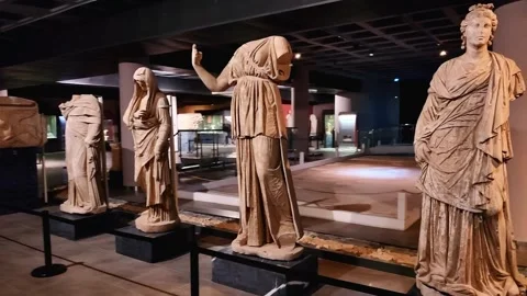 The Museum contains statues, tombs, columns and stone carvings from the Hellenis Stock Footage 290790657
