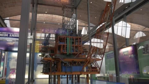 Museum crane miniature big high tall industry metal arm mNACTEC Stock Footage 344111150