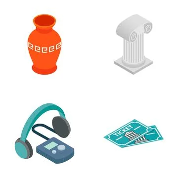 Museum cultural elements isometric icons collection Stock Illustration