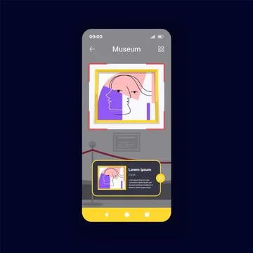 Museum dark smartphone interface vector template Stockillustratie