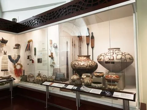 Museum display of Amazon pottery and indigenous artifacts in Liverpool UK g.. Stock Photos
