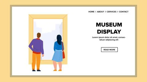 Museum Display Looking Man And Woman Couple Vector Ilustração Stock