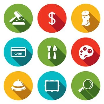 Museum flat icon collection Stock Illustration