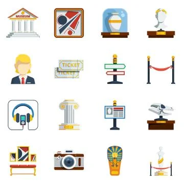 Museum Flat Icon Set Illustration