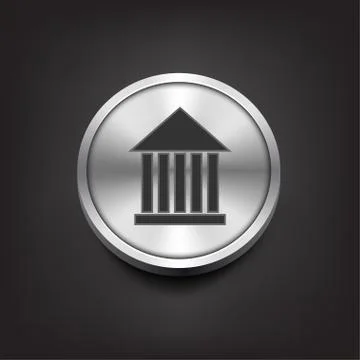 Museum flat simple icon on silver button Stock Illustration