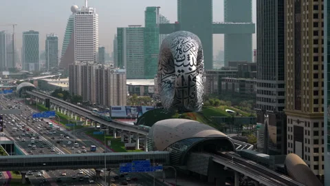 Museum of the Future and Traffic on Sheikh Zayed Rd in Dubai, UAE Stock Footage 265086433
