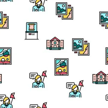 Museum Gallery Exhibit Vector Seamless Pattern Stock Illustration