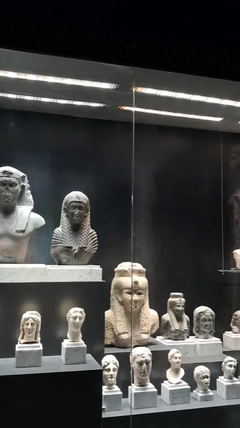 Museum Glass Showcase of Ancient Artifacts Greco-Roman Museum Alexandria Stock Footage 345349819