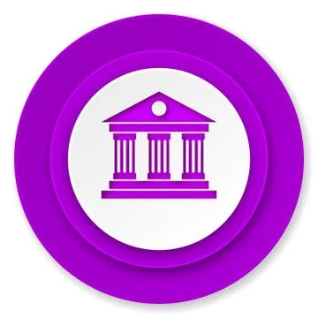 Museum icon, violet button. Stock Illustration