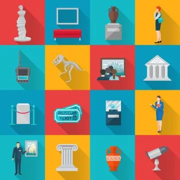 Museum Icons Flat Set イラスト素材