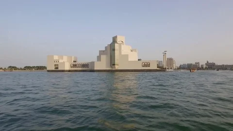 Museum of Islamic Art Doha from the sea Stock Footage 74100889