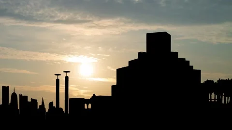 Museum of Islamic Art in Doha, Time Lapse at Sunrise with Colorful Clouds Stock Footage 276494677