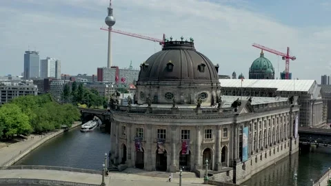 Museum Island and beautiful view of Berlin city panorama from drone. Stock Footage