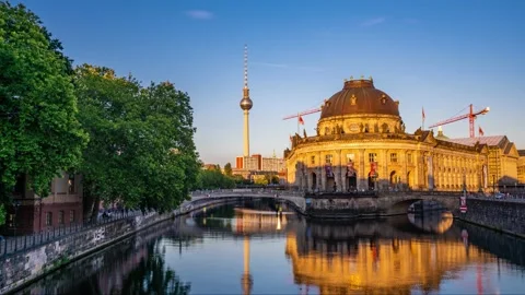 Museum Island on Spree river, Bode museum and Tv Tower view, Berlin 스톡 동영상 142033412