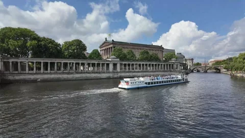 Museum island time lapse view Old National Gallery in Berlin, Germany, Stock Footage 284094899