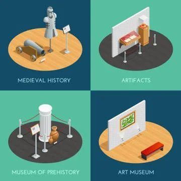 Museum Isometric 2x2 Compositions Illustrazione stock