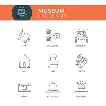Museum Line Icon Set Customized Stroke Style Stock Illustration