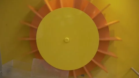 Museum machine mill wheel water agriculture miniature colorful Stock Footage 344111245