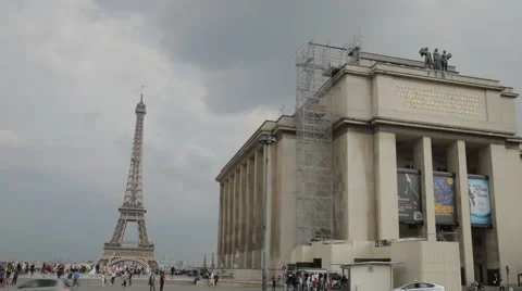 The Museum of mankind in the background of the Eiffel tower in Paris. Stock Footage 49357867