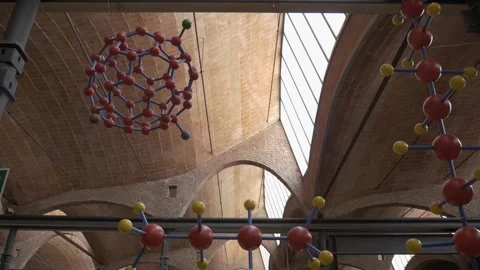 Museum molecules ceiling brick windows light factory mNACTEC Stock Footage 344111263