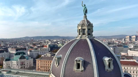 Museum of Natural History Vienna in Austria rising aerial shot ft. city center Stock Footage