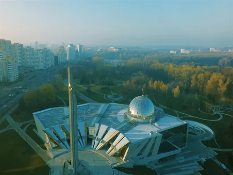 The Museum Park Complex Memory Second World War And Stele In Minsk. Aerial. Stock Footage 81437071