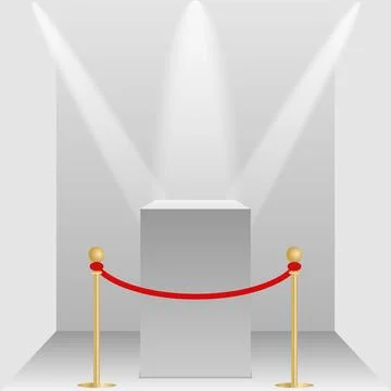 Museum pedestal, white empty 3d podium and spotlights Stock Illustration