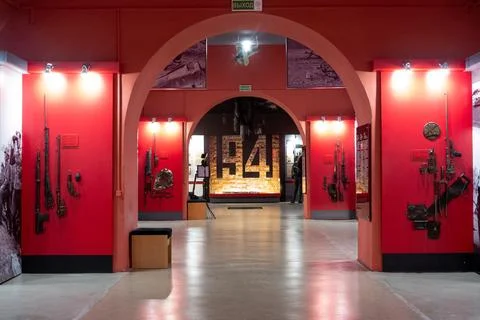 Museum reconstruction dedicated to the beginning of the Second World War in red Stock Photos