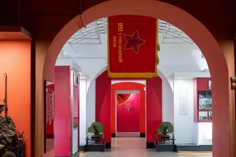 Museum reconstruction dedicated to the beginning of the Second World War in red Stock Photos