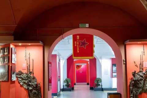 Museum reconstruction dedicated to the beginning of the Second World War in red Stock Photos