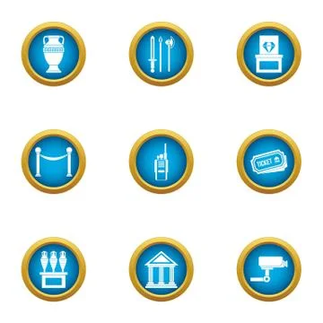 Museum security icons set, flat style Ilustração Stock