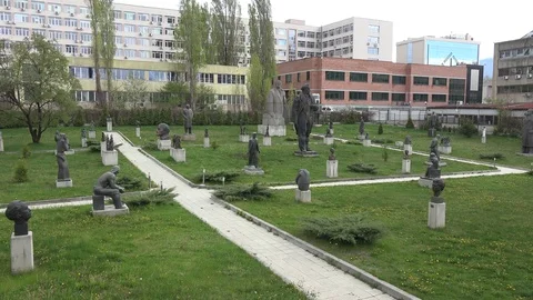 The Museum of Socialist Art outdoor sculpture display, Sofia, Bulgaria. Stock Footage