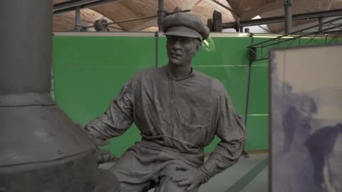 Museum steamroller road roller old iron steam industry worker retro vintage Stock Footage 344111316