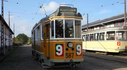 On the museum there are lots of old cable cars Video stock 42631869