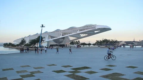 Museum of Tomorrow in front of the Maua Square during sunset Stock Footage 101023836