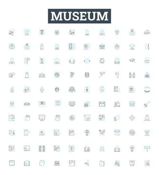 Museum vector line icons set. Museum, Exhibit, Artifact, Collection, Exhibiton Illustrazione stock