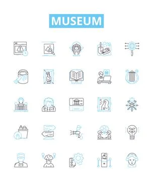Museum vector line icons set. Museum, Exhibit, Artifact, Collection, Exhibiton Illustrazione stock