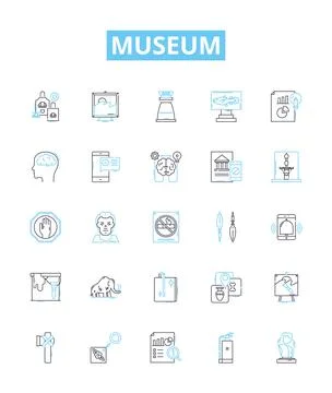 Museum vector line icons set. Museum, Exhibit, Artifact, Collection, Exhibiton Illustrazione stock