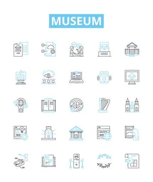 Museum vector line icons set. Museum, Exhibit, Artifact, Collection, Exhibiton Illustrazione stock