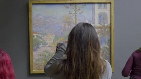 Museum visit capturing timeless artwork in Paris museum setting Stock Footage 305470086