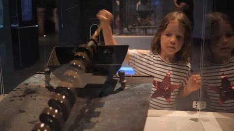 Museum of water physics and dynamics educational cognitive stand trying by Stock Footage 111862282