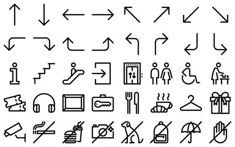 Museum wayfinding line icon set. Vector graphics Stock Illustration