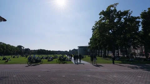 Museumplein Park in Amsterdam Day Timelapse Stock Footage 162345596