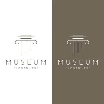 Museums, museum columns, museum lines, museum pillar logos. Museums with mi.. Illustrazione stock